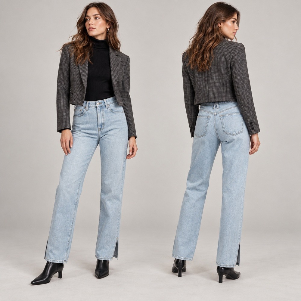 SLVRLAKE London Split High Rise Straight Leg Jeans Size 27 Hard Luck Light Wash